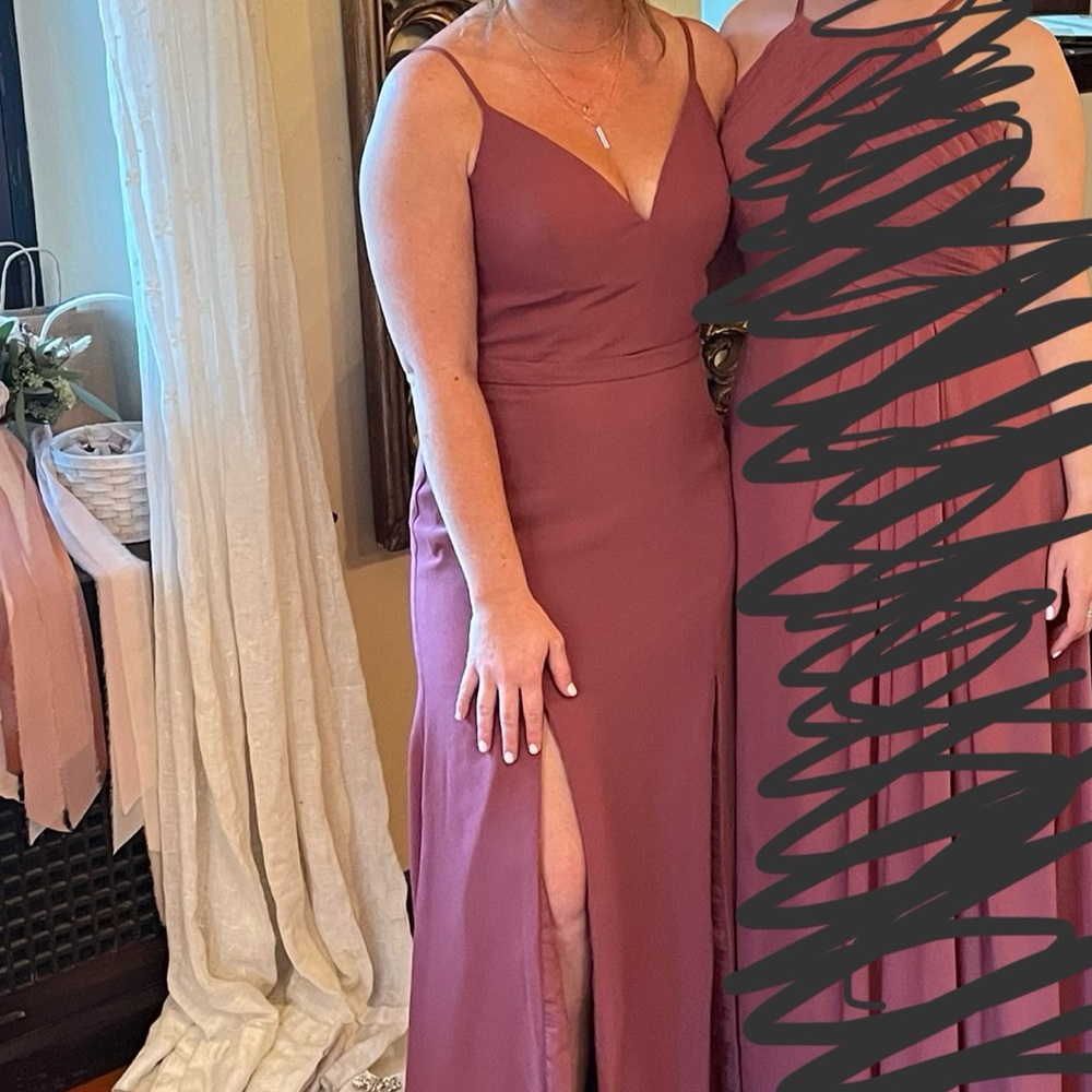 Azazie desert rose bridesmaid gown